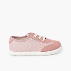Sapatilhas combinadas camurça atacadores Rosa