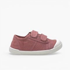 Sapatilhas barefoot lona lavada tiras aderentes Rosa