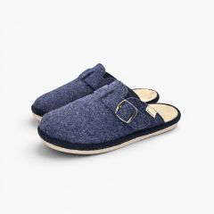 Chinelos de quarto flexíveis feltro fivela Azul Marinho
