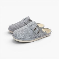 Chinelos de quarto flexíveis feltro fivela Cinzento