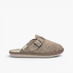 Chinelos de quarto flexíveis feltro fivela Taupe