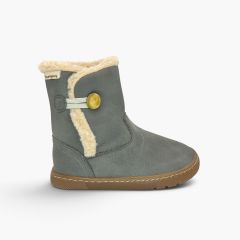 Botas barefoot com forro de pelo e fecho com botão Cinzento