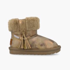 Botas menina estilo australiano borlas Taupe