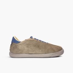 Sapatilhas barefoot efeito camurça atacadores contraste Taupe