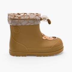 Botins galocha barefoot ajustáveis animais Mostarda