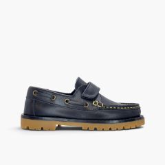 Sapatos de vela menino pele sola track Azul Marinho