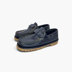Sapatos de vela menino pele Brincatruz sola track Azul Marinho