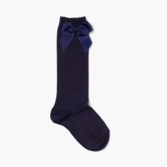 Meias Altas Cóndor Algodão com Laço Azul Marinho