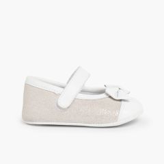 Sapatos Mercedita Bebé Napa e Camurça Brilhos Prata