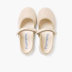 Sapatos Merceditas Linho com tiras aderentes   Fino Areia
