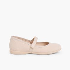 Sapatos Merceditas Tela com Tira Aderente Fina Areia