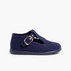 Sapato Pepito Tela com Fivela Azul Marinho