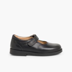 Sapatos Colegiais Menina com tiras aderentes     Preto