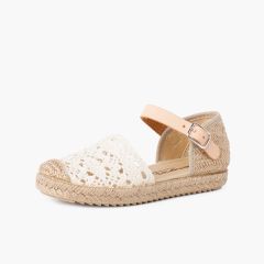 Sandália Alpargata Macramé Menina com Fivela Cru