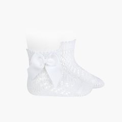 Meias curtas perlé com laço Branco
