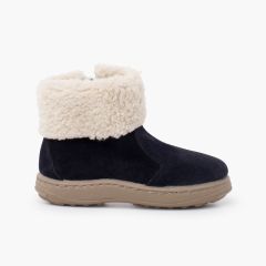 Bota sola sport fecho-éclair e pelo Azul Marinho