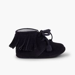 Botas Bebé Franjas com Atacadores Azul Marinho