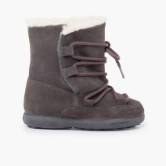 Botas cano felpudo fecho aderente Cinzento