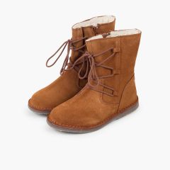 Botas Pelo Menina Atacadores Cruzados Fecho-éclair Camelo