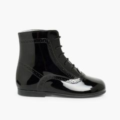 Botas Verniz Atacadores Preto