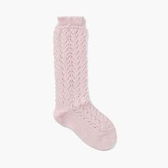 Meias Altas Perlé Croché Rosa
