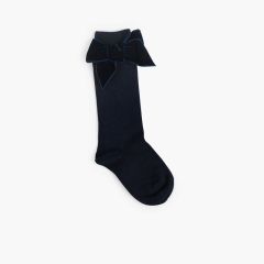 Meias Crianças com Laço Veludo Azul Marinho