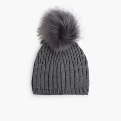 Gorro Borla com Pompom Pelo Cinzento