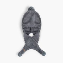 Gorro com Cachecol e Pompons Cinzento