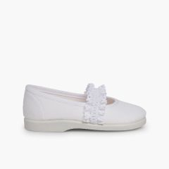 Sapatos Merceditas Menina Tira Elástica Renda Branco