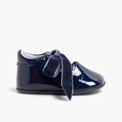 Sapatos Merceditas Bebé Verniz Laço Veludo Azul Marinho