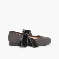 Sapatos Merceditas com Laço de Veludo Cinzento