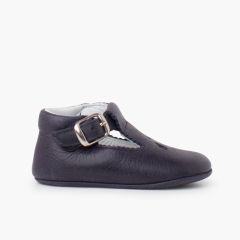 Sapatos bebé pepito pele detalhe perfurado Azul Marinho