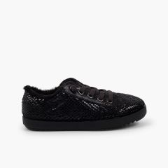 Ténis Animal Print Serpente com Forro Pelo Preto