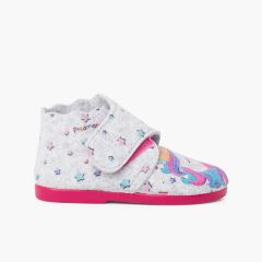 Pantufa bota feltro tira aderente Unicórnio Multicolorido