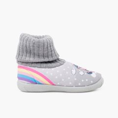 Pantufas rebordo meia lã unicórnio Cinzento