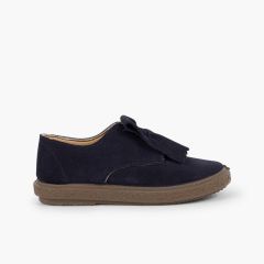 Sapatos Blucher Camurça Franjas Lisos Azul Marinho