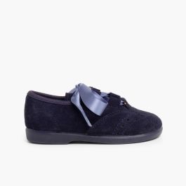 Sapatos estilo Inglês Crianças de Camurça Azul Marinho