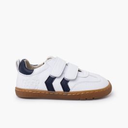 Sapatilhas brancas barefoot crianças riscas laterais Azul Marinho