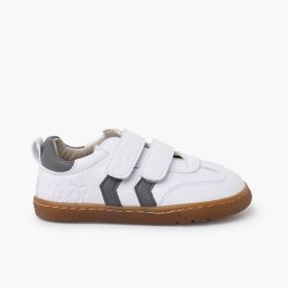 Sapatilhas brancas barefoot crianças riscas laterais Cinzento