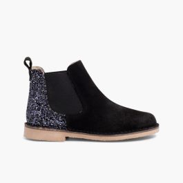 Botins Menina Camurça com traseira glitter Preto