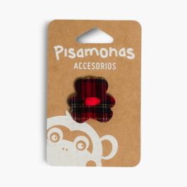 Elástico de cabelo com aplique urso estampado escocês Vermelho