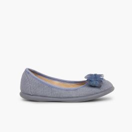 Sabrinas de Linho com Laço Largo de Tule Azul