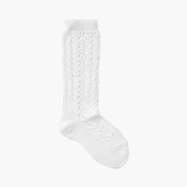 Meias Altas Perlé Croché Branco
