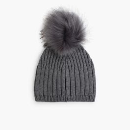 Gorro Borla com Pompom Pelo Cinzento