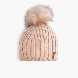 Gorro Borla com Pompom Pelo Rosa Pó