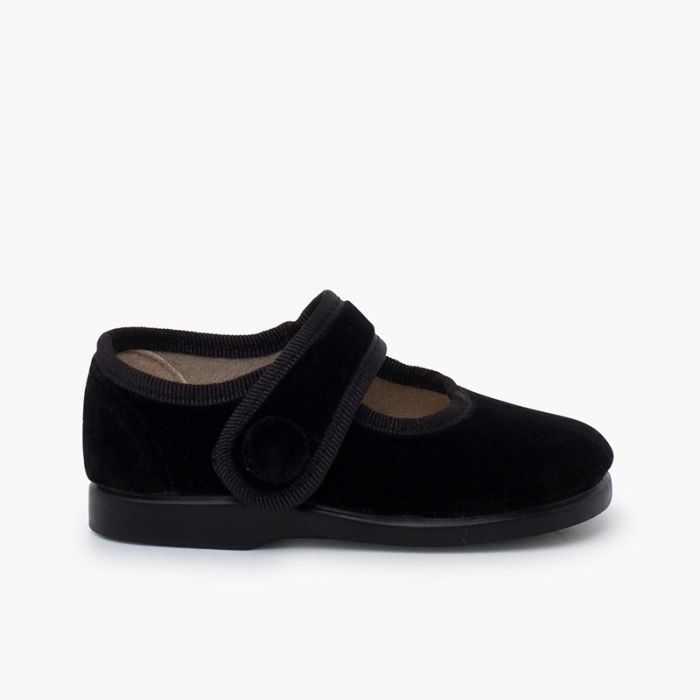 Sapatos Merceditas de Veludo com Botão tiras aderentes  