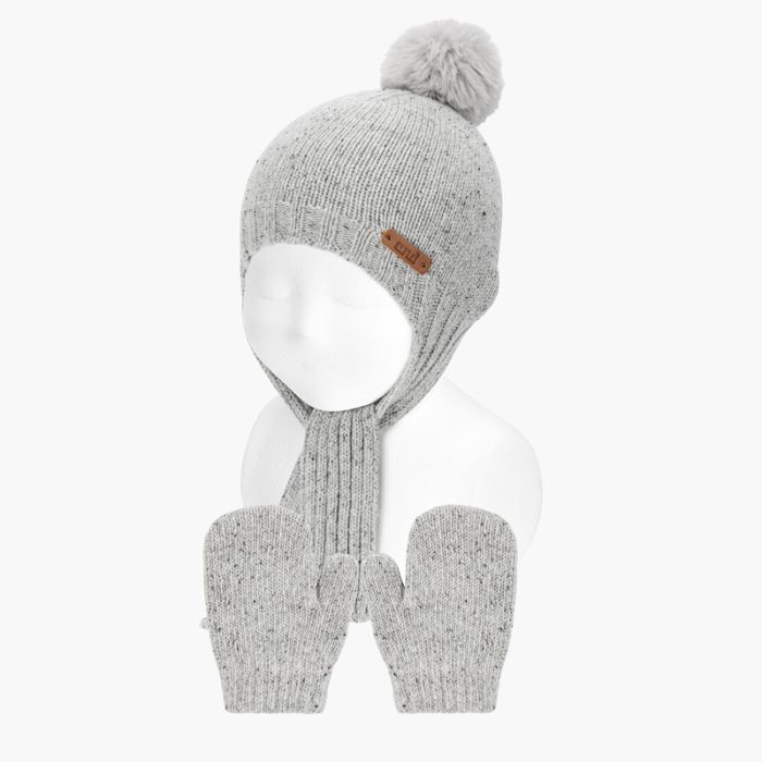 Conjunto gorro e luvas tweed bebé