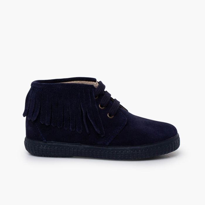 Botas criança camurça franjas biqueira redonda