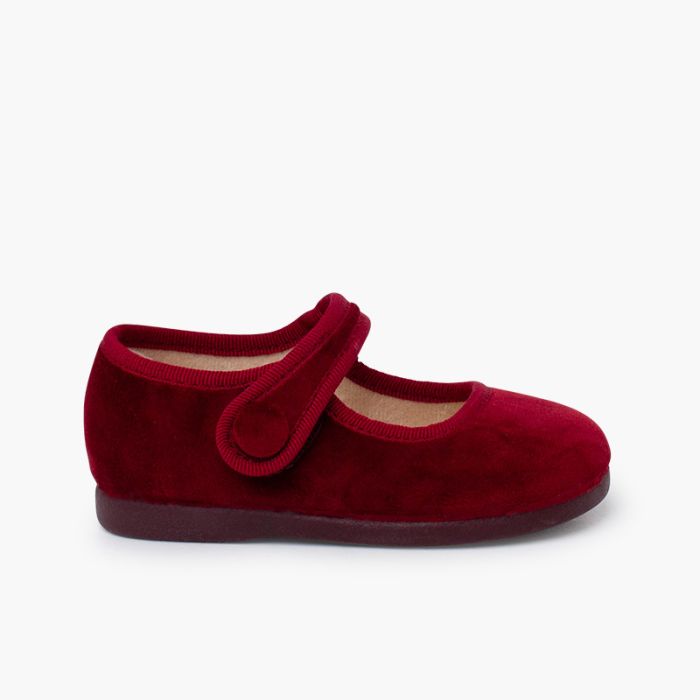 Merceditas velvet fecho aderente botão