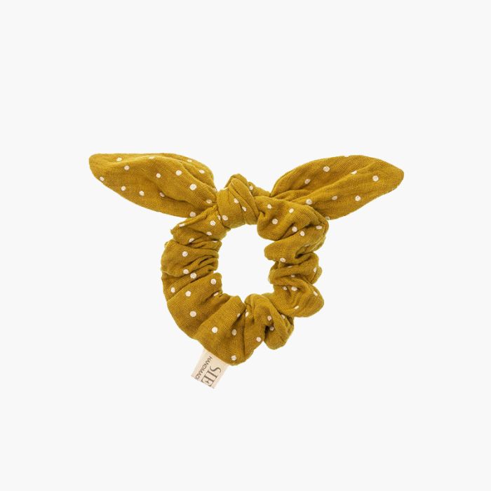 Elástico de cabelo scrunchie com laço às bolinhas
